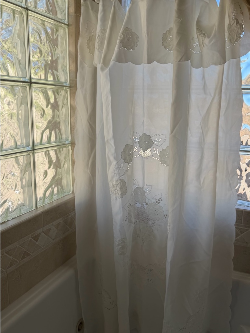 Embroidered Sheer White Shower Curtain Panel